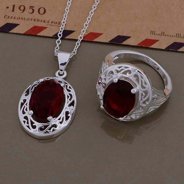 

Silver plated Jewelry Sets Ring 377 + Necklace 878 /bffajwma eedamvka AS549