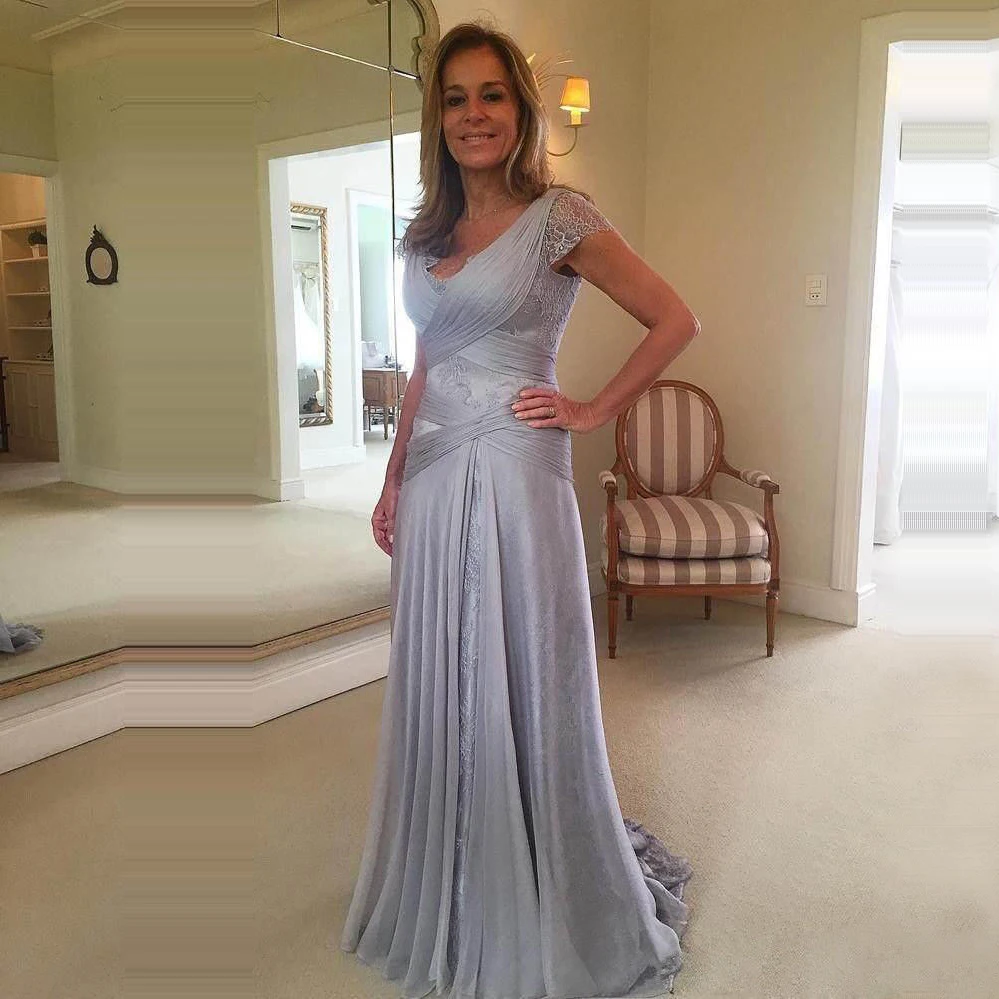 Elegant-Double-V-neck-Mother-of-the-Bride-Dresses-Cap-Sleeves-robe-mere-de-la-mariee