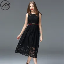 MMIWIMD Plus Size Europe Women Summer Dresses 2017 New Casual High waist sleeveless Slim hollow sexy lace Long Dress Vestidos