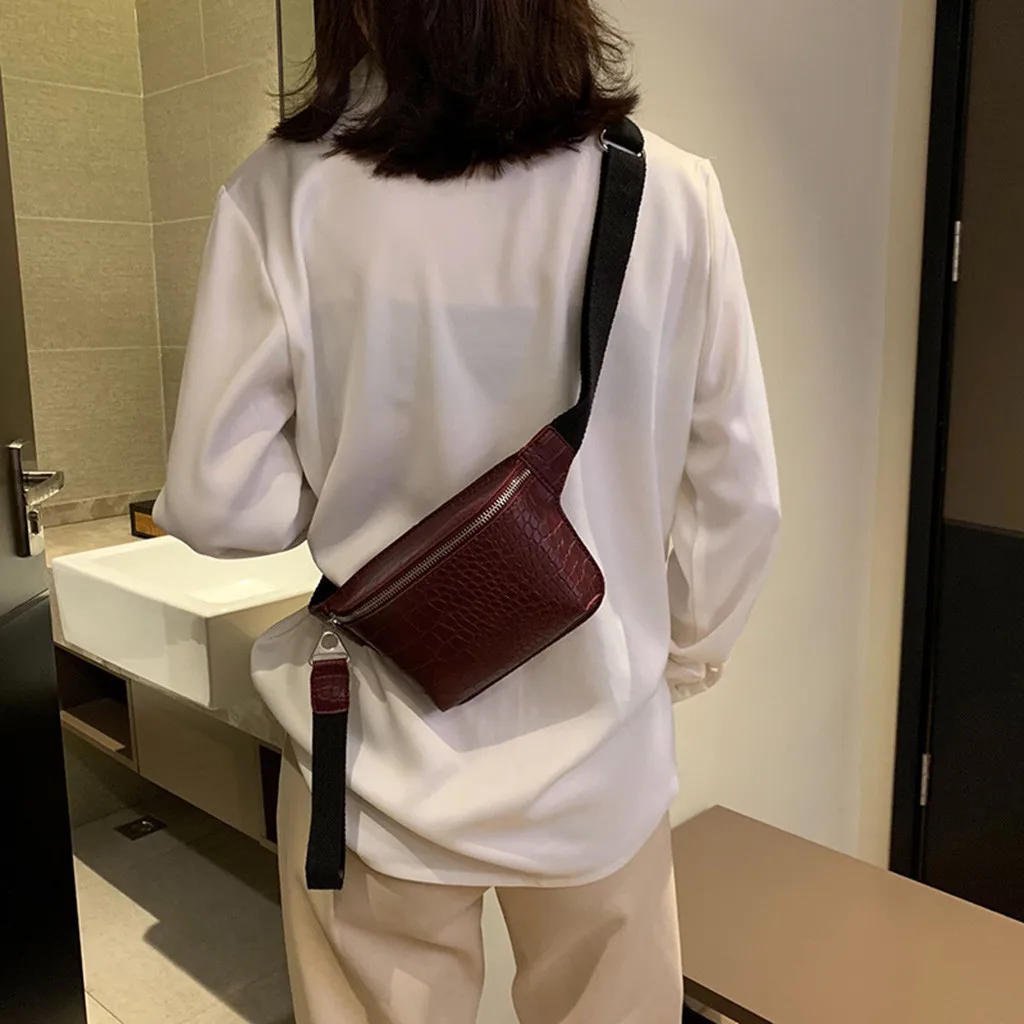 

Women's fanny pack waist bag crocodile leather multicolor chest bag fashion zipper high quality kidney hand bag sac banane femme