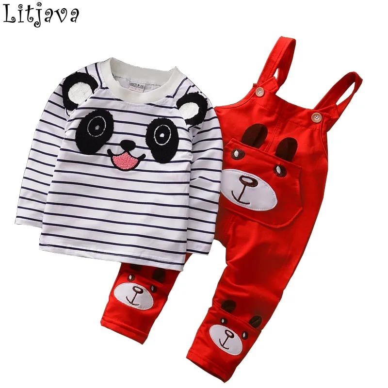 New Fashion Flying Bear Autumn Winter Baby Rompers Set for Boys Cotton Long Sleeve Tops Overalls Newborns Ski Suits Children |
