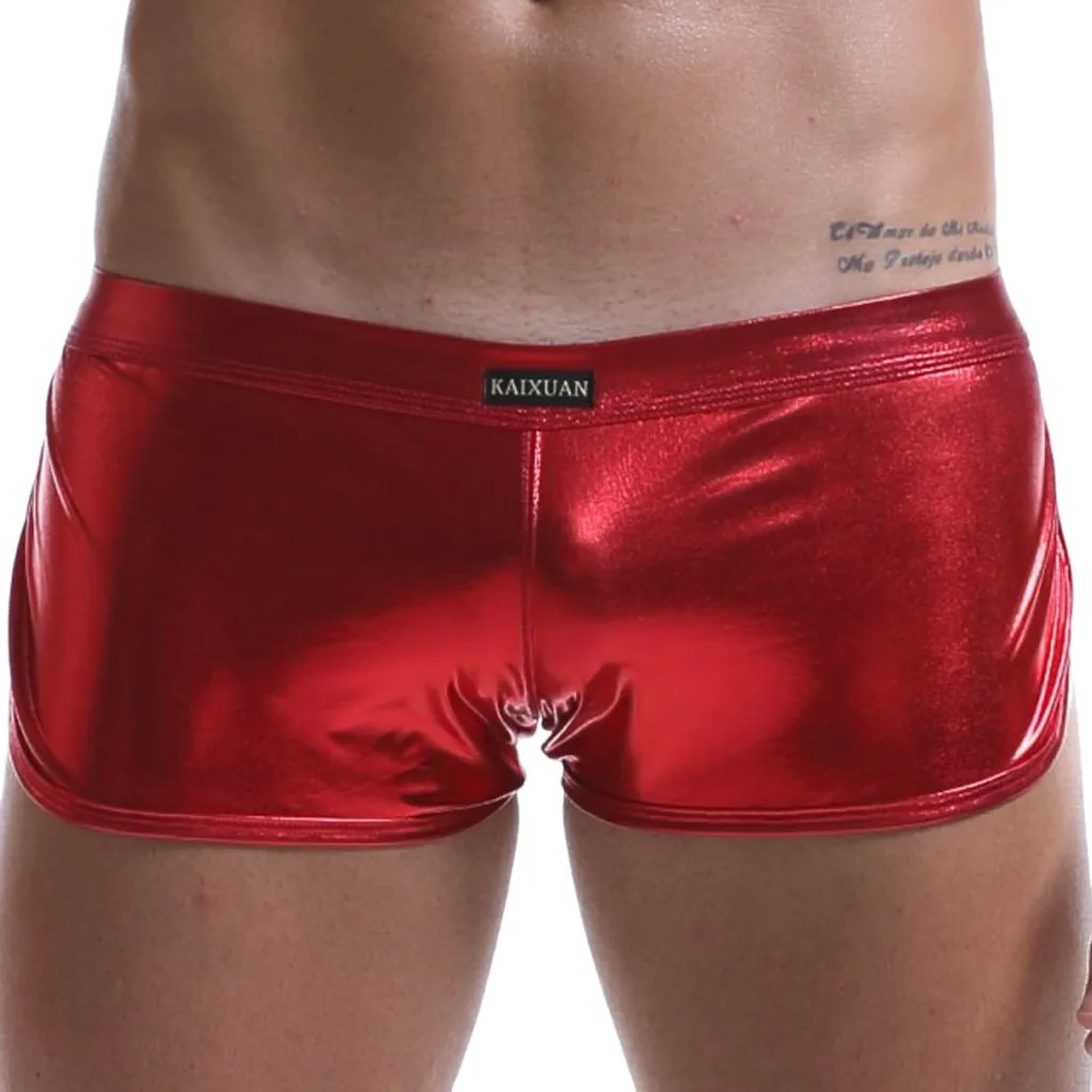 

FeiTong Mens Underwear Boxers 2019 Top Brand Men Panties Sexy Patent Shorts Underpants Leather Boxer Low Trunks Boxer For Male