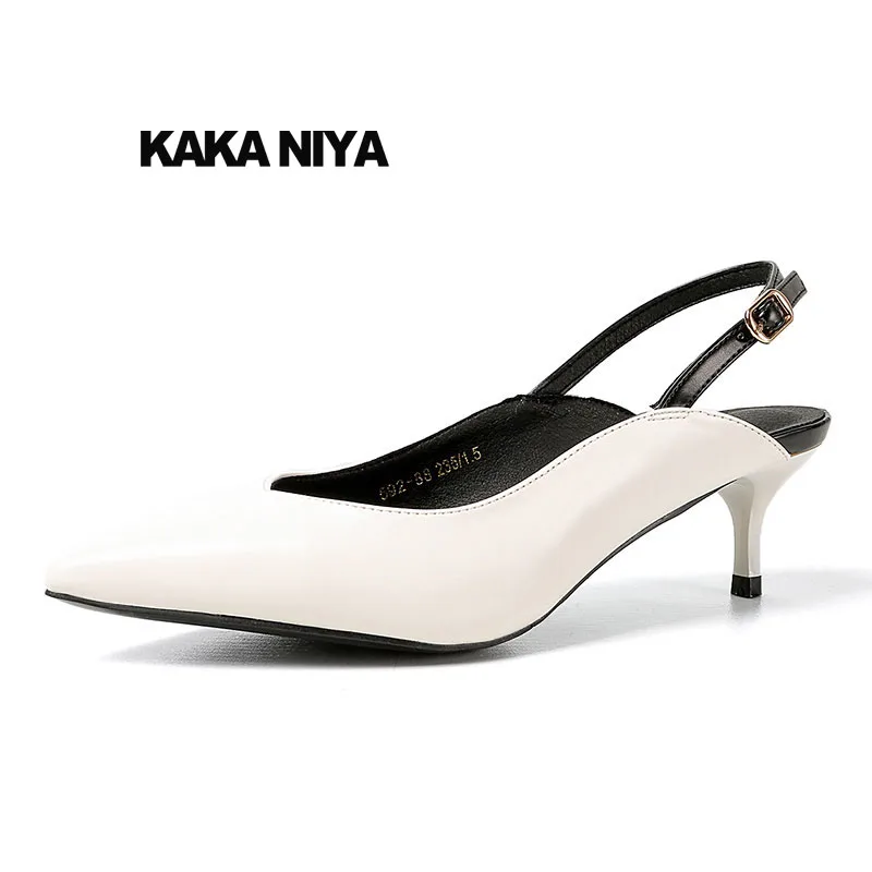 

Medium Heels Pumps Slingback 2018 Thin White Kitten Pointed Toe Size 4 34 Blue Strap Sandals Black Work Shoes Women Leather