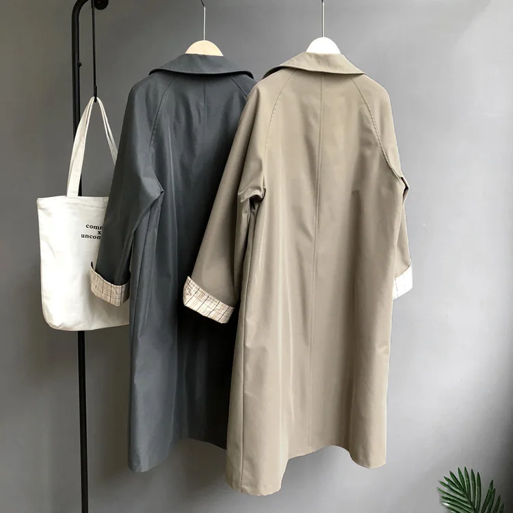 Mooirue Spring Women Windbreaker Trench Coat Slim Cotton Cuff Buckle Long Harajuku Vintage Cardigan Feminine Coat