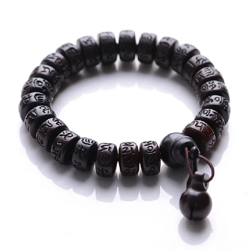 Billig Sennier Natur Pfirsich Holz Buddha perlen armband hand geschnitzte Tibetisch buddhistischen männlichen armband Meditation Männer handgelenk hölzerner armband