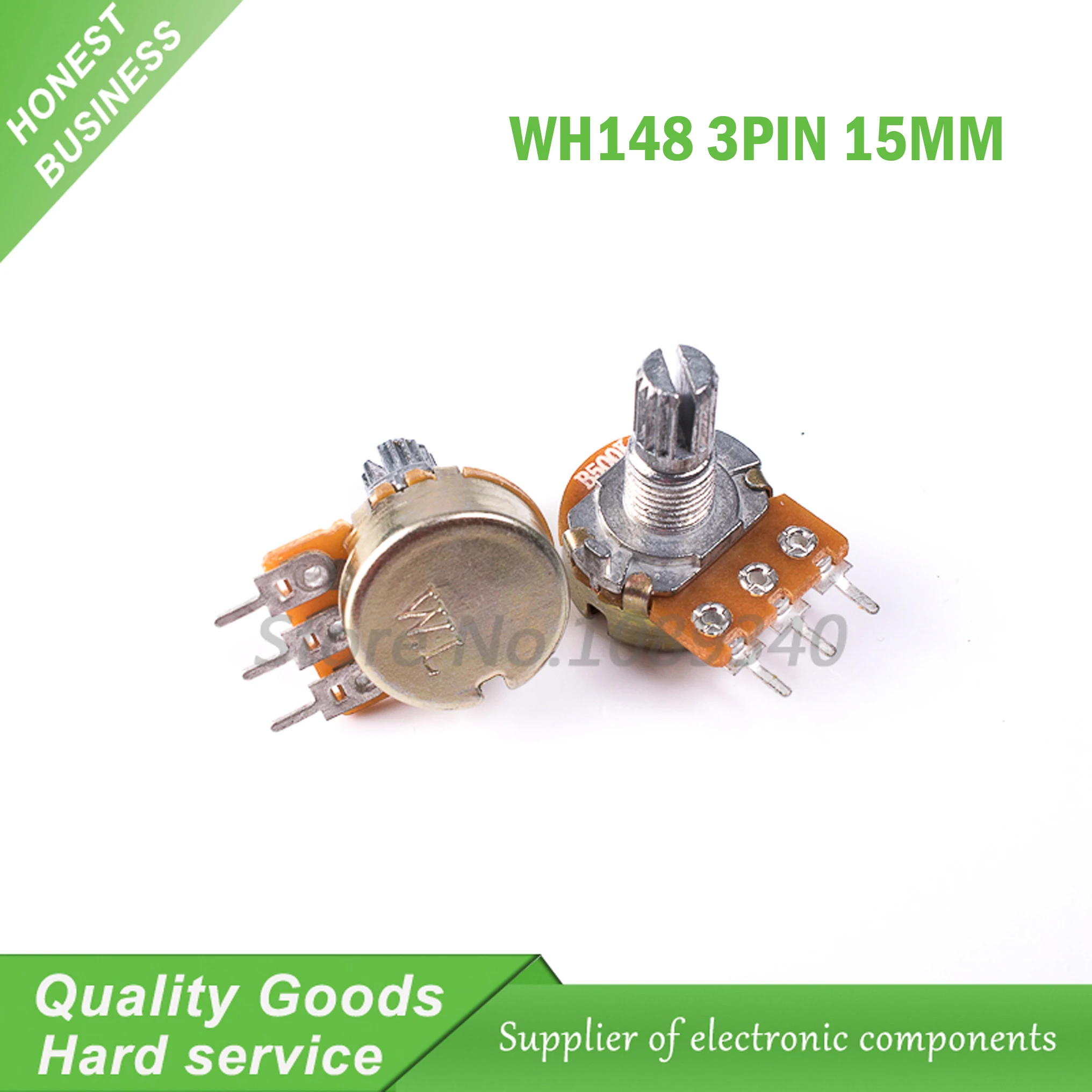 

5PCS 250K ohm WH148 B250K 3pin Potentiometer 15mm Shaft With Nuts And Washers WH148-250k shaft-15mm