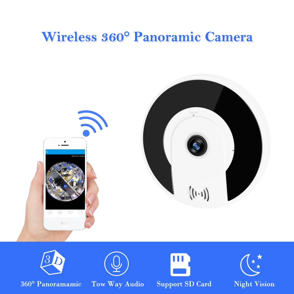

360 Degree Fisheye WIFI Camera 1080P Full HD Smart Panoramic Two Way Audio Wireless IP Camera Motion Detection Support SD Card