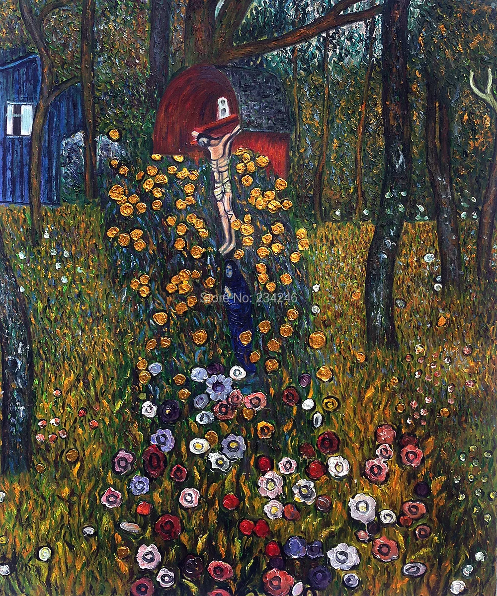 Gustav Klimt Cottage Garden With Sunflowers Paint Print On Framed Canvas Wall