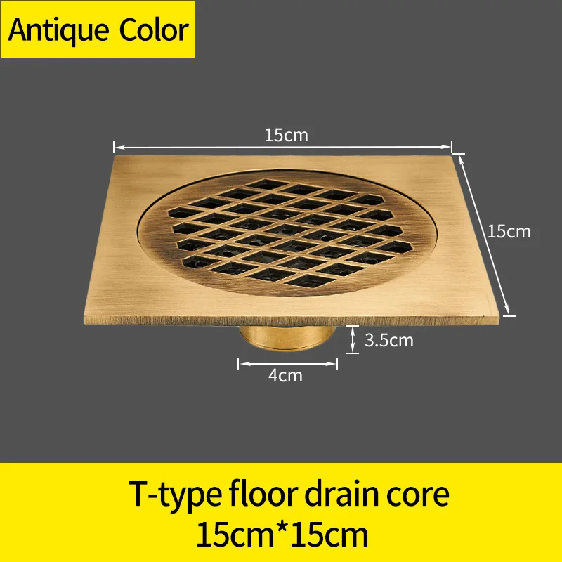 Душевой слив 15*15 см супер большой трап для ванной слив строительный материал квадратный слив воды аксессуары для ванной комнаты 811526F - Цвет: Antique 811526-T