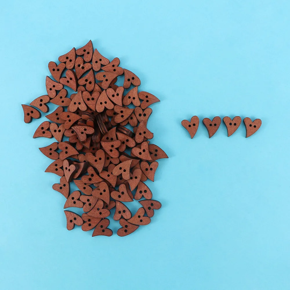 

100pcs Cute Love Heart Brown Wooden Handmade Bracelet Breads Sewing Button For DIY Sewing Jewelry Decor
