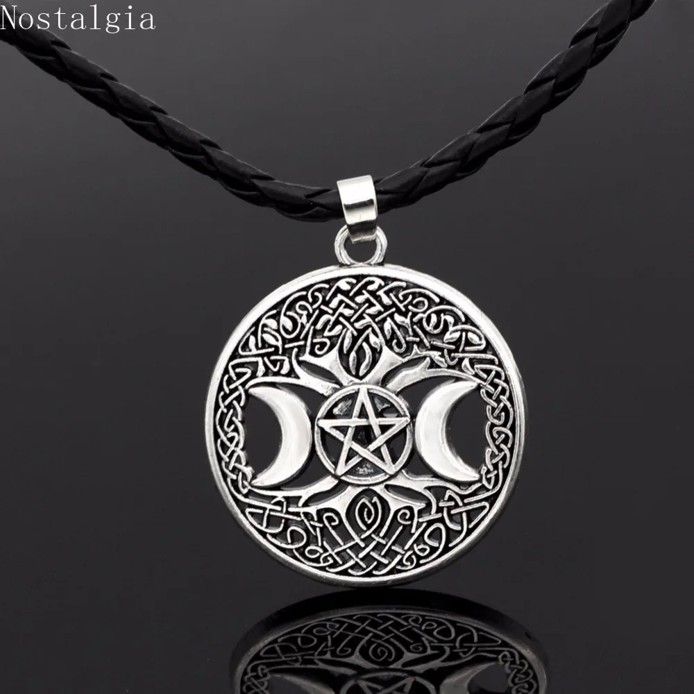 

Nostalgia Triple Moon Goddess Tree Of Life Vintage Collier Sautoir Long Necklace Women Men Pentacle Pentagram Wicca Talisman