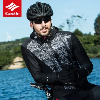 

Santic Winter Jacket Cycling Men Thermal Fleece MTB Bike Clothing Windproof Riding Bicycle Running Jacket Running Sportswear