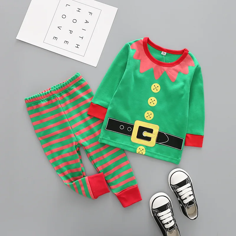 

Girls Sets Kids Clothes Sleepwear Hot Christmas Children Clothing Boys Suits Girls Cotton Deer Stripe Tops +Pants Pajamas Sets