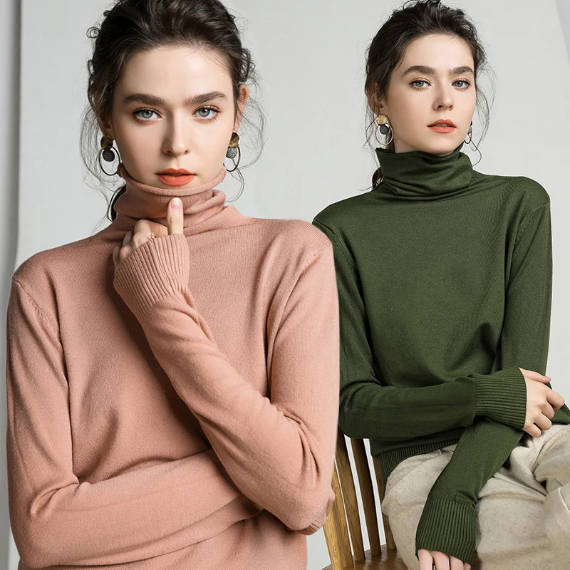 

Elegant Warm Winter Women Pullover Turtleneck Knitting Women Sweaters Jumper Sweater Long Sleeve Slim Elastic Women Clothes
