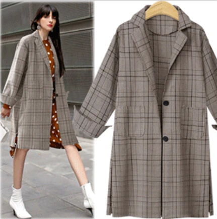 Mince Taille Longue Longues Large Automne Plaid Tranchée À Manteaux Conception Élégant Simple Porter Manches Printemps Classique Femmes zwSFq6gw