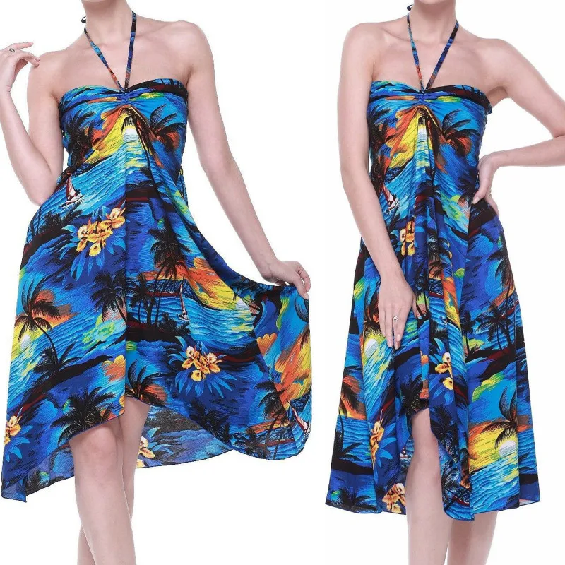 Women Summer Print Long Maxi Dress Bikini Beach Halter Cover Ups
