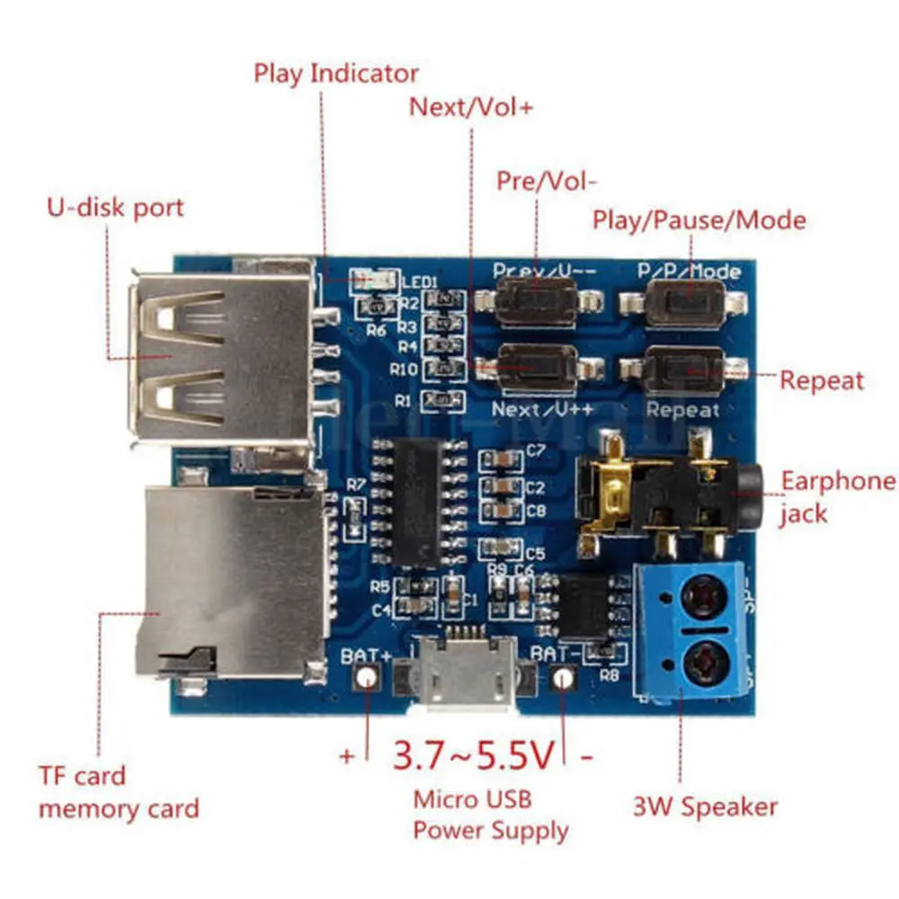

1*TF card U disk MP3 Format Decoder Board Amplifier Decoding Audio Player Module