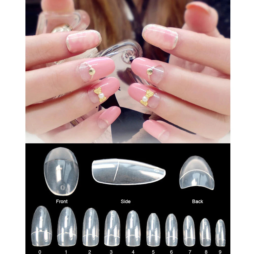 500pcs/Set Clear Nature Half Nail Tips Round Head Professional Lady