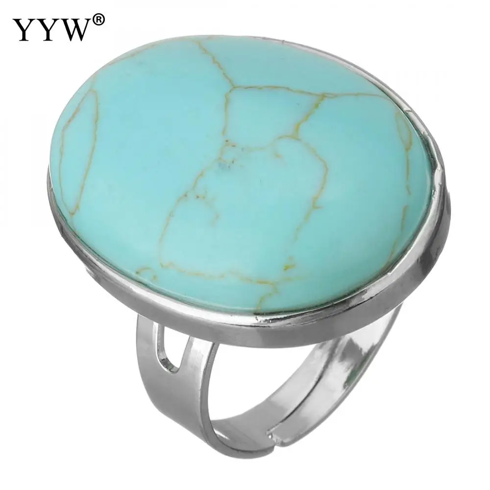 green turquoise Кольцо с натуральным камнем модные ювелирные изделия голубой бирюзовый морской опал палец кольцо для женщин украшения на свадьбу, годовщину Подарочные Кольца 7-10 - Цвет основного камня: green turquoise