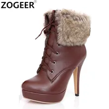 Популярные зимние сапоги; женская теплая зимняя обувь на меху на платформе; водонепроницаемые ботильоны; женская обувь на меху на высоком каблуке со шнуровкой; Цвет черный, коричневый