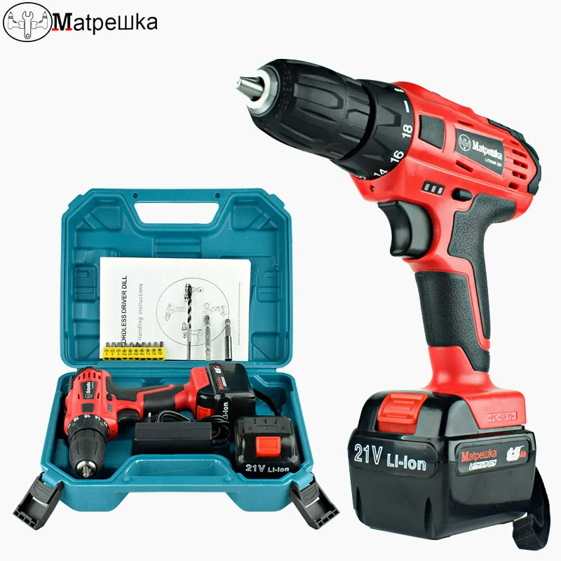 

21V Electric Screwdriver Cordless Rechargeable Screwdriver Lithium-ion Torque Drill Mini Electric Tool 2 Battery +13 Gifts