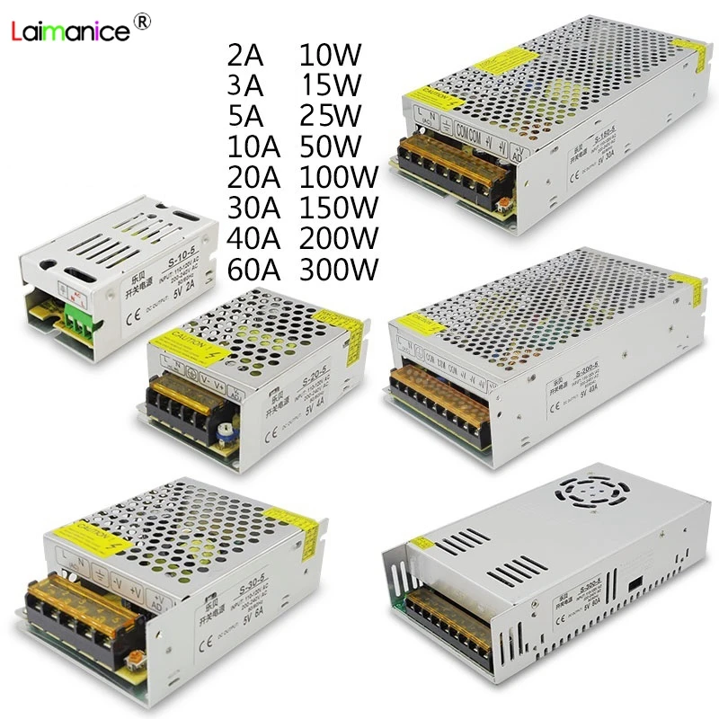 

AC110V-220V TO DC 5V 2A 3A 5A 10A 20A 30A 40A 60A Switch Power Supply Driver Transformer for WS2812B WS2813 LED Strip Lights