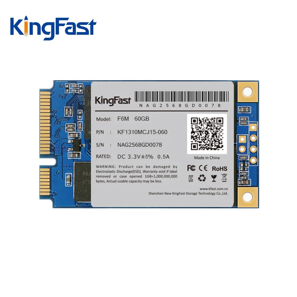 

High Quality F6M 60GB/128GB Kingfast mSATA3.0 SSD for Computer Internal Solid Hard Drive 1.3" 3.5mm
