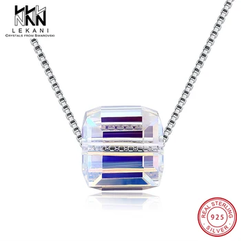 

Multicolor Cube Bead Crystal From Swarovski Pendant Necklace For Women Simple Style 925 Sterling Silver Box Chain Fine Jewelry