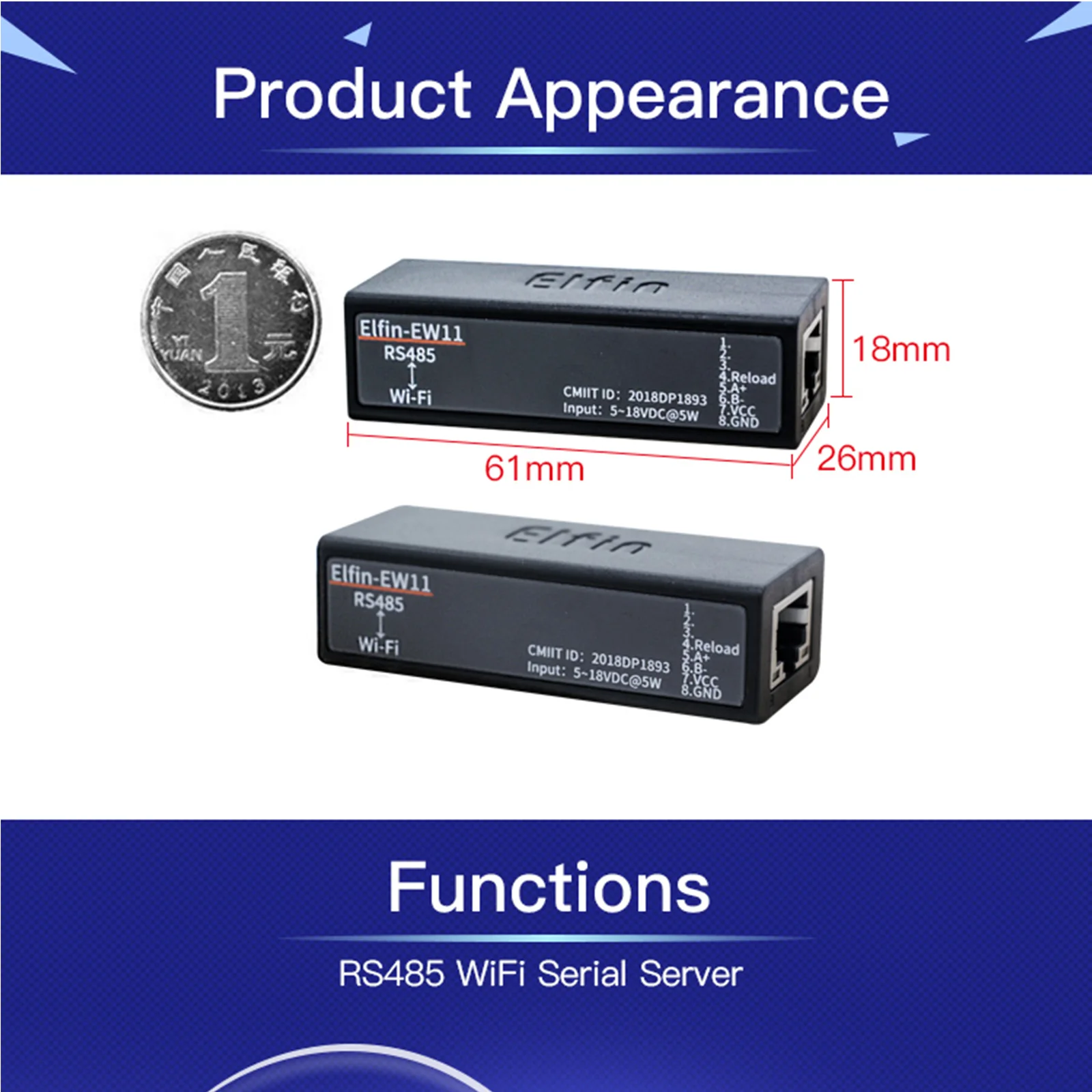 

Elfin-EW11 Serial Server Wifi Serial Server RS485 Modbus Serial to Wifi