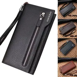 Современные новые и модные мужские кожаный бумажник Двойные ID держатель для карт кошелек Чековая книжка длинные клатч бумажник