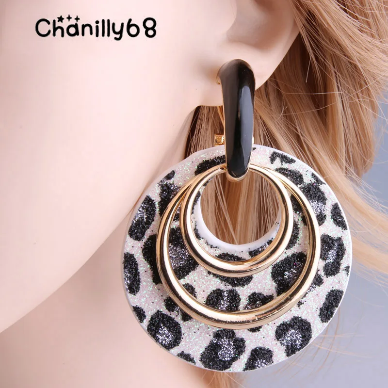 

Chanilly68 Earrings For Woman Tiger leather Drop Big Round Dangle Zinc alloy Large Long Brinco Ear Accessories Oorbellen