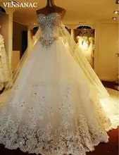ФОТО  A Line Crystal Sweetheart Off The Shoulder Sleeveless Court Train White Satin Bridal Wedding Dress Wedding Gown 30378