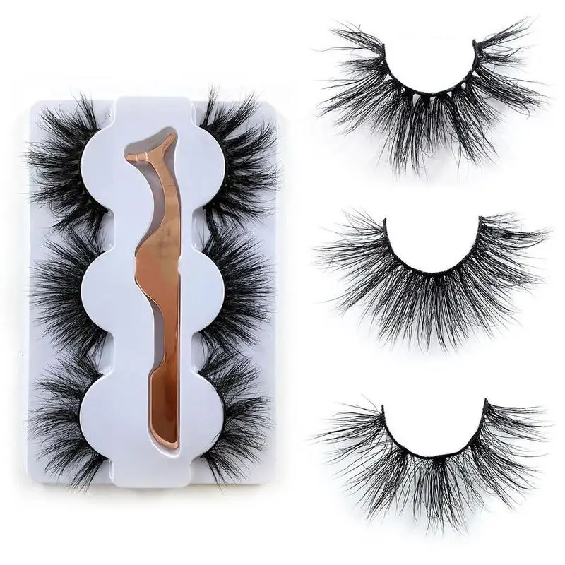 

3Pair 5D Real Mink Eyelashes Natural False Eyelash curler Popular 100% Cruelty free Lashes Reusable Lashes Makeup 25mm