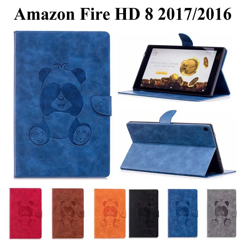 

3D Lovely Panda PU Leather Case For Amazon Kindle Fire HD 8 2017 Tablet Stand Cover for Amazon Fire HD 8 2016 Tablet case+gift