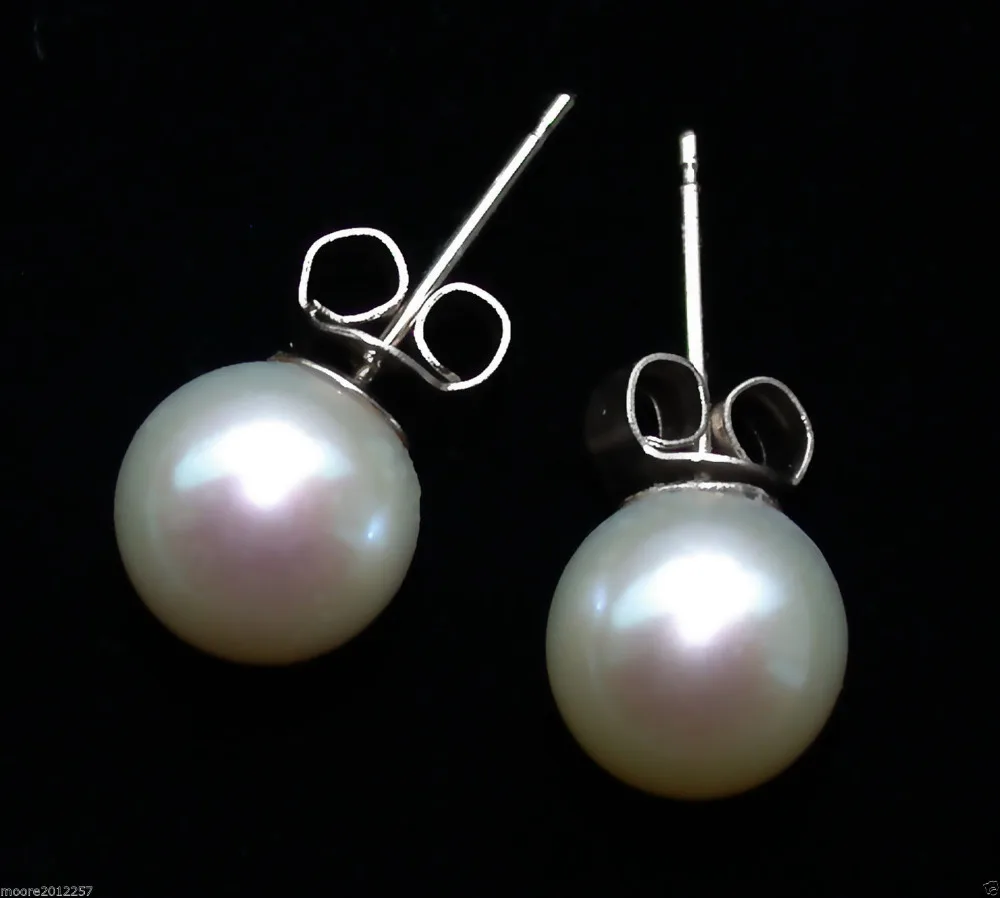 

Free Shipping >> 8-8.5mm genuine white Fresh water pearl earrings stud Solid Sterling silver