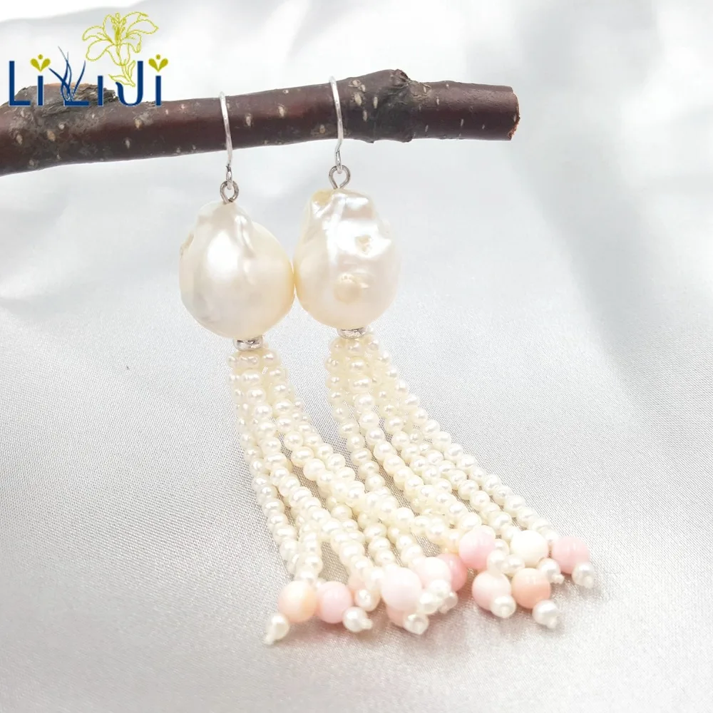 

Lii Ji Baroque Pearl,Conch Shell With Pearl Tassel 925 Sterling Silver 18K Gold Plated Earrings Women Fashion Jewelry