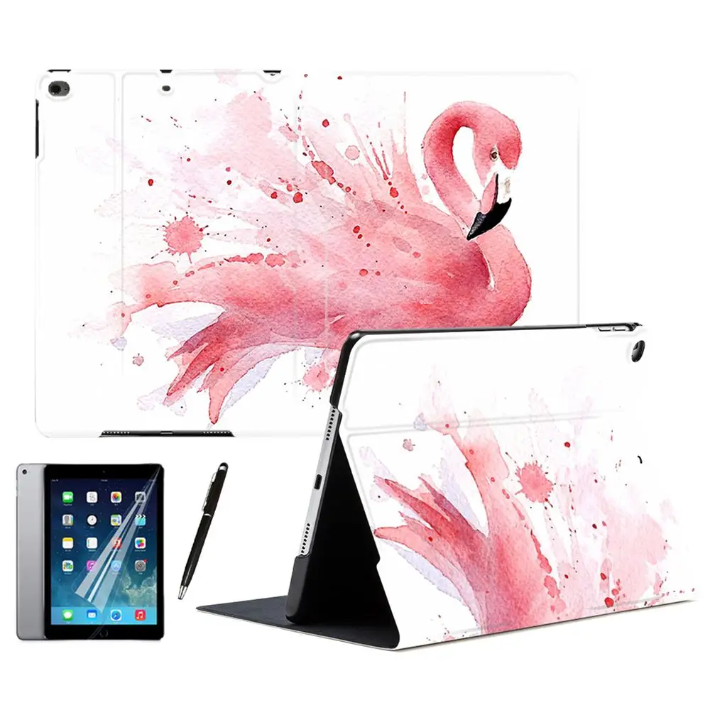 

New Art Painting Pink Flamingo Pattern Sleep & Wake PU Leather Stand Smart Case Cover For Apple iPad Air 2 9.7" 2017 2018 Mini 4