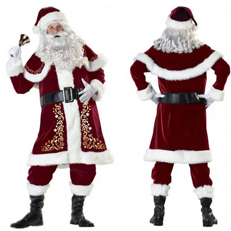 Нарядное рождественское платье Рождественская одежда для влюбленных Санта-Клаус комплект одежды для взрослых плюшевый Рождественский костюм Санты пара Косплей#1123
