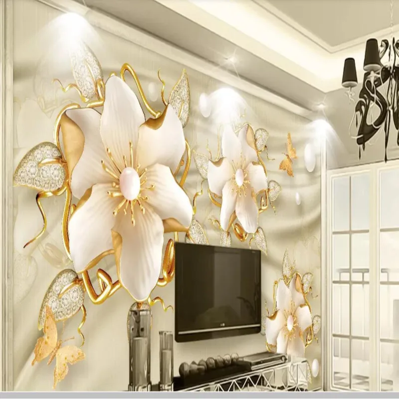 

Luxury golden jewels flower silk jewelry TV background wall