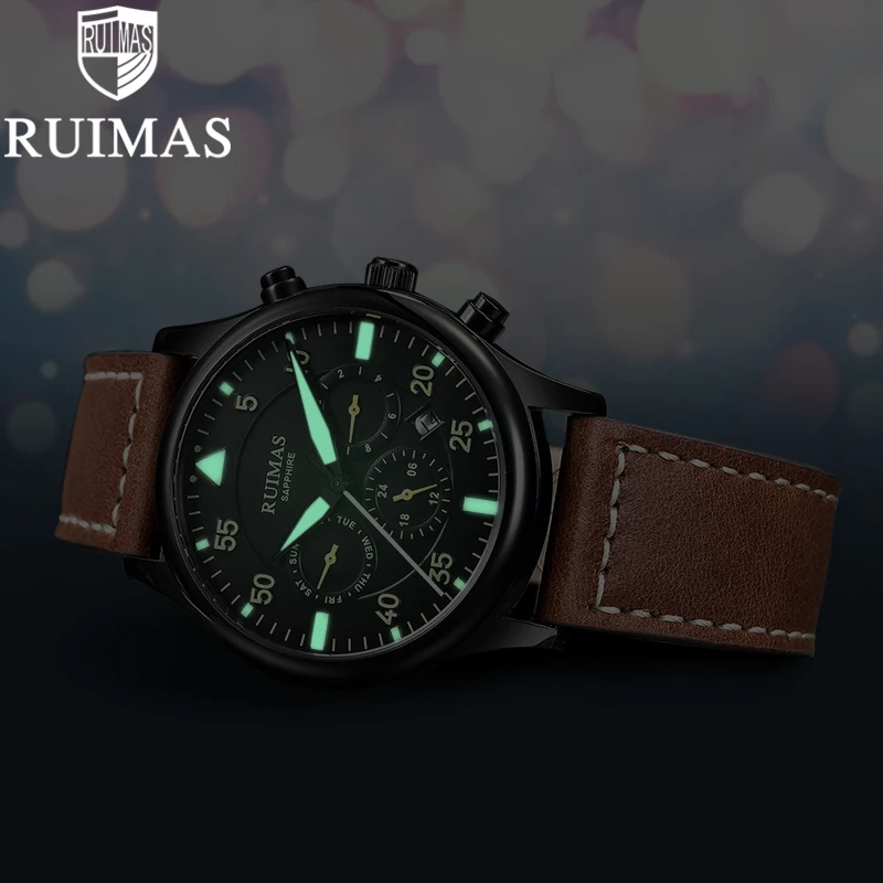 Ruimas الأعمال ووتش الرجال التلقائي مضيئة ساعة الرجال توربيون للماء الميكانيكية ووتش الأعلى العلامة التجارية Relogio Masculino