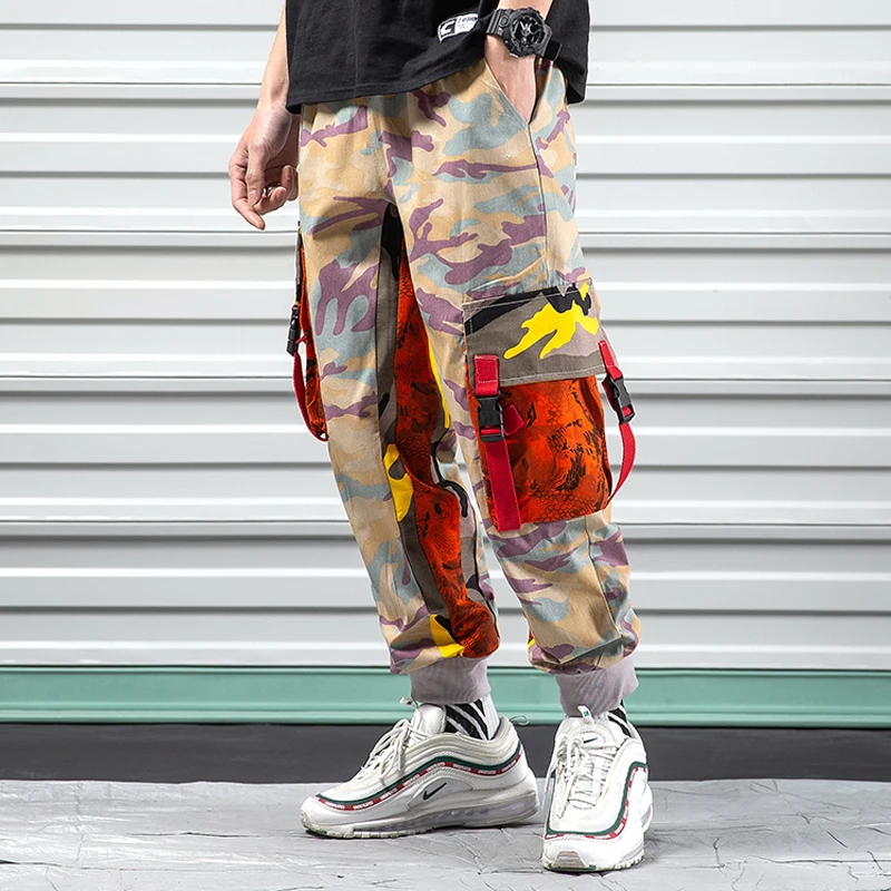 

Patchwork Cargo Harem Pant Men Hip Hop Pockets Casual Jogger Trousers Drawstring Waist Mens Harajuku Streetwear Pants