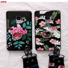 

Embossment flower Soft cell Case for samsung s9 s9plus s8 note 8 Relief TPU Back Case Cover with Embroidery Lanyard