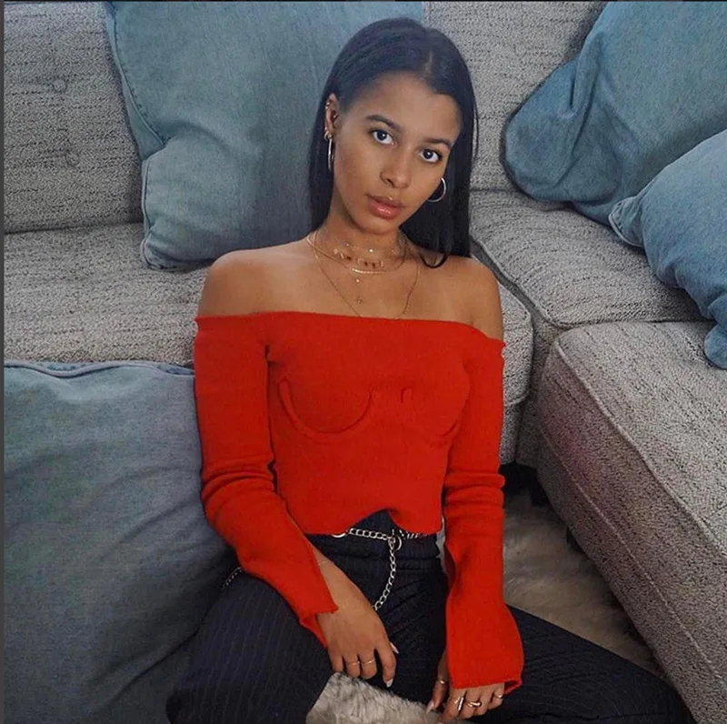 Ребристый топ с вырезом на плече рукавами крылышками лето и осень|crop top tee|top teescrop