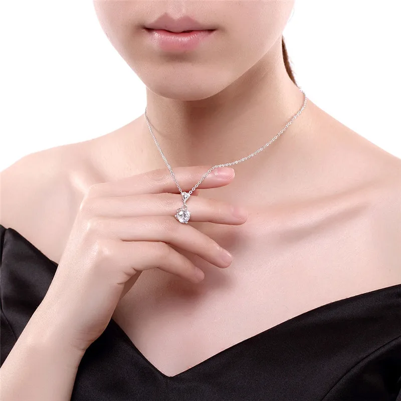 DODO 925 Sterling Silver Necklaces Heart Pendant & Long Link Chain Necklace Cubic Zirconia Jewelry Collar Colar de Plata SN50 (9)