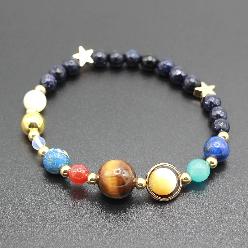 

Universe Galaxy the Eight Planets in the Solar System Guardian Star Natural Stone Beads Bracelet Bangle for Women & Men