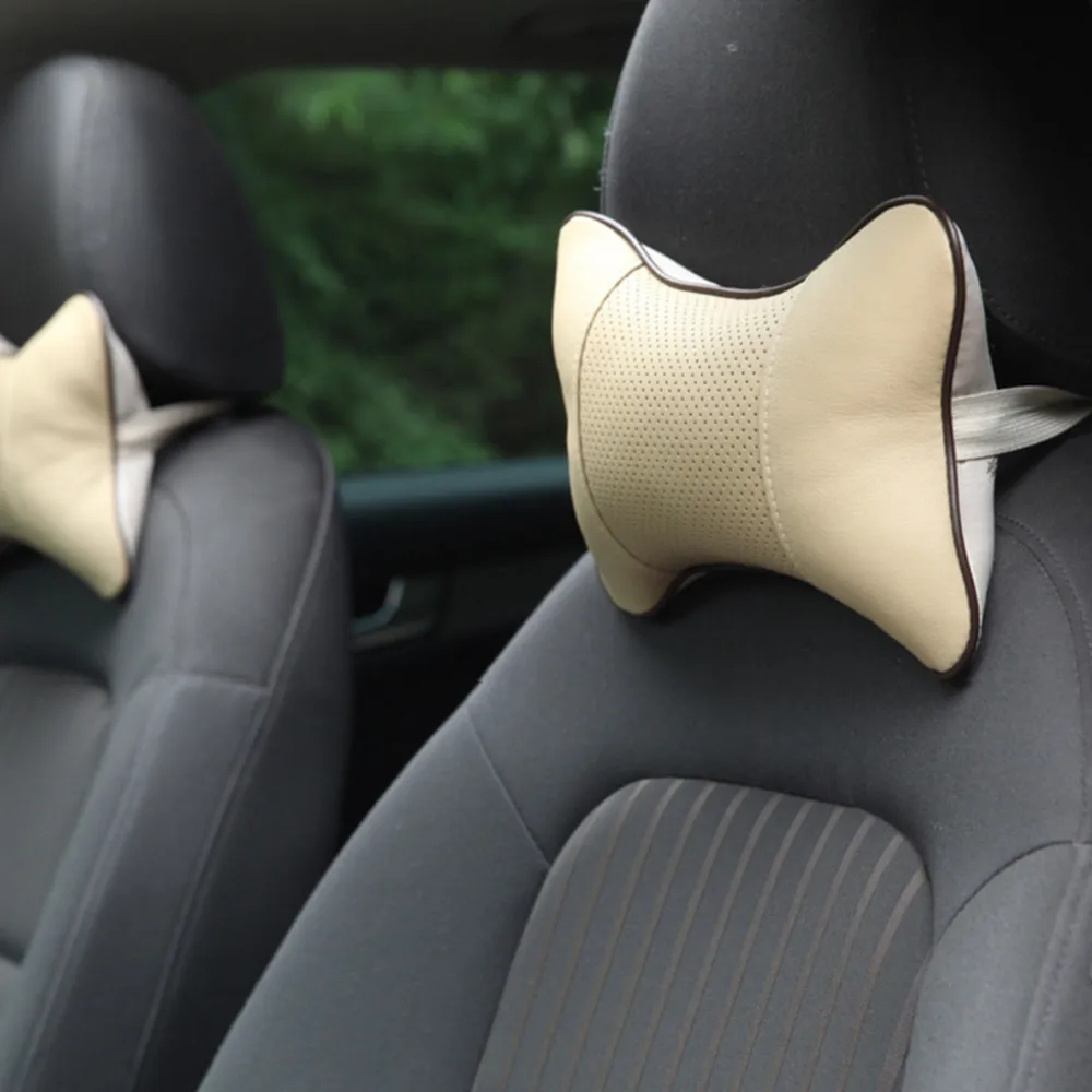 Автомобильная подушка для шеи, 1 шт., подголовник, подушка для сиденья из искусственной кожи, мягкая, с перфорацией, дизайн