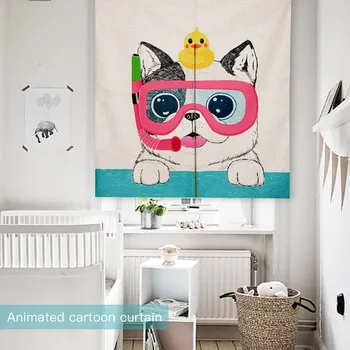 

Cartoon Animals Dog Door Curtain Linen Tapestry Children Study Bedroom Home Decor Bedroom Kitchen Curtain