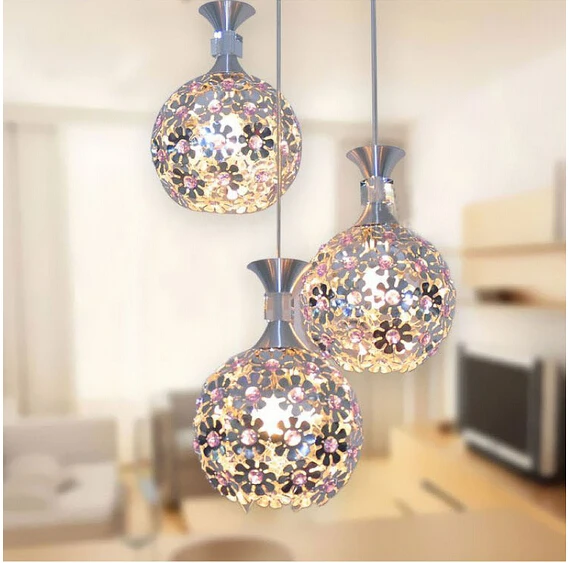 

modern decorative 3* e27 aluminum crystal flower round pendant light living room dining room restaurant bar decoration lamp 1292