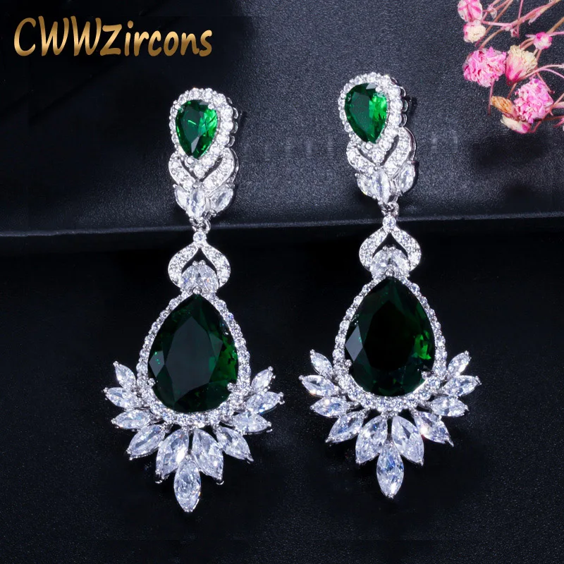

Wedding Souvenir Jewelry Long Drop CZ Crystal Emerald Green Bridal Wedding Chandelier Earrings For Brides Free Shipping(CZ112)