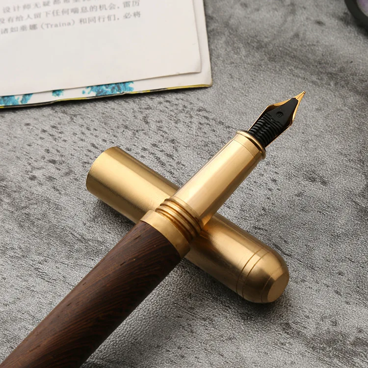 Luxury Brass Fountain Pen Office 0.7mm Ink Pen Student Wood Calligraphy Pens For School Writing Stationery Supplies